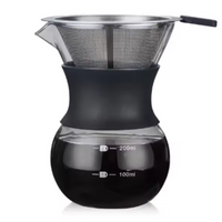 Cafetera de Goteo 400 ml 2 Tazas Pour Over Tipo Chemex con Filtro de Acero