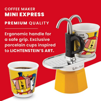 Bialetti Mini Express Lichtenstein Amarilla con 2 Tazas 250ml