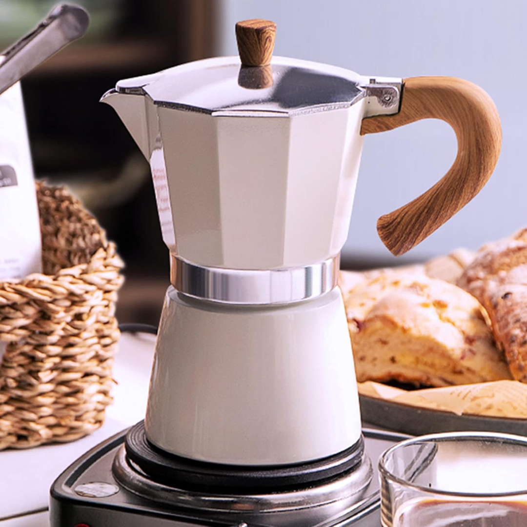 Moka Italiana 300ml 6 Tazas Blanca Cafetera de Estufa