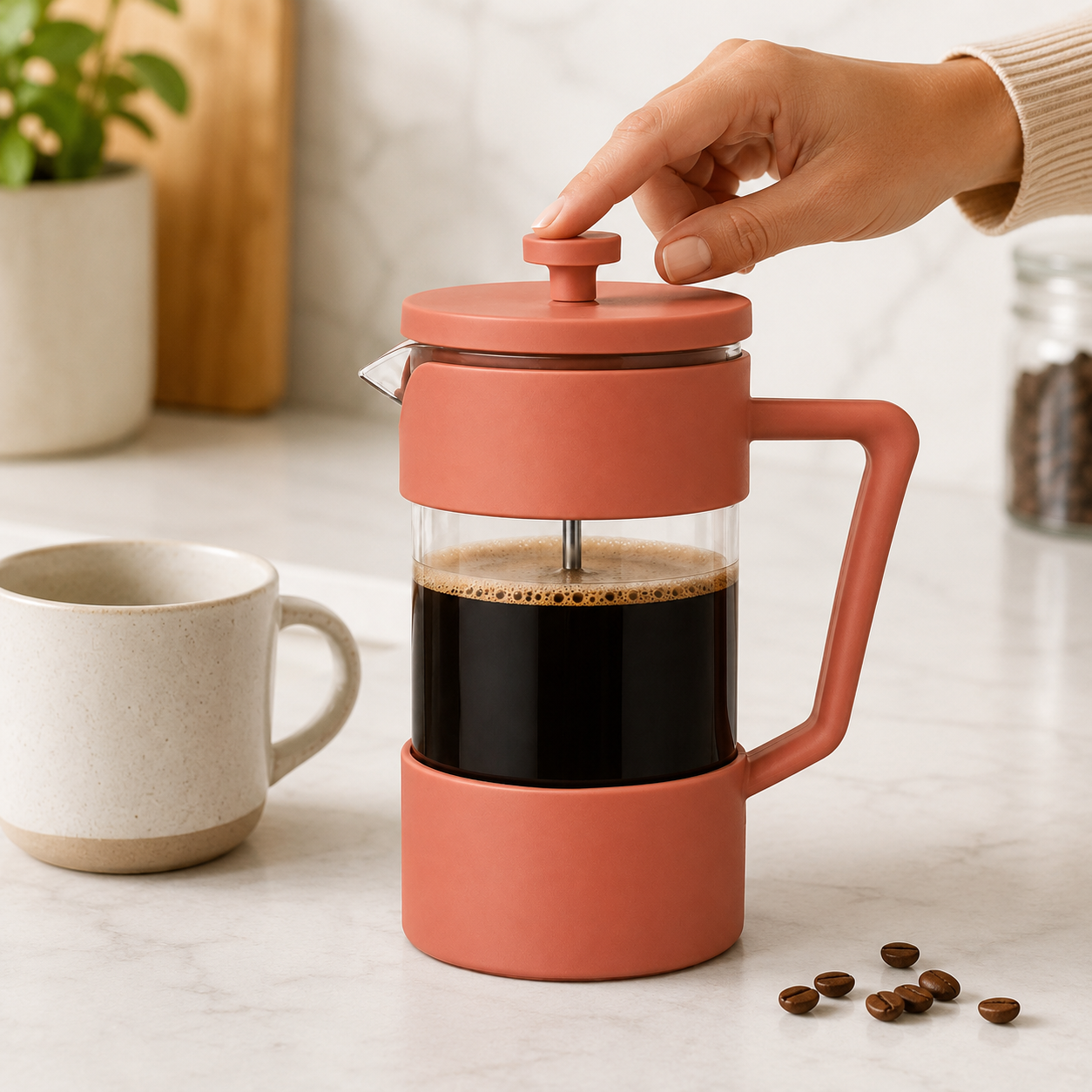 Cafetera Metodo Prensa Francesa Rosa Terracota 600ml y 1 Litro