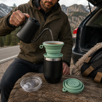 Kit Cafetero Dripper Tipo Kalita Viajero Plegable con Termo Elegante y Cafe Especial Tueste Medio