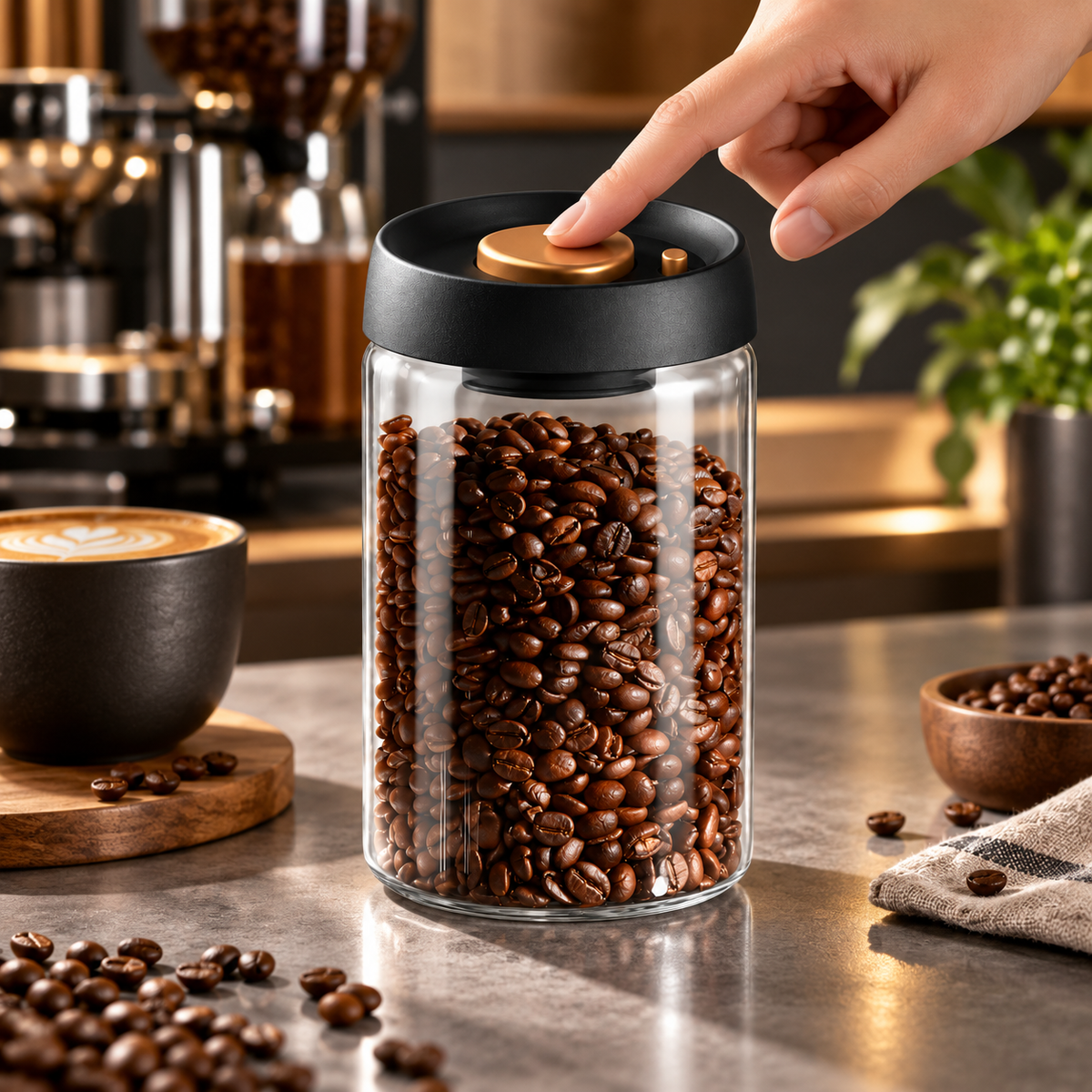 Recipiente Hermetico al Vacío para Cafe en Vidrio 900 ml