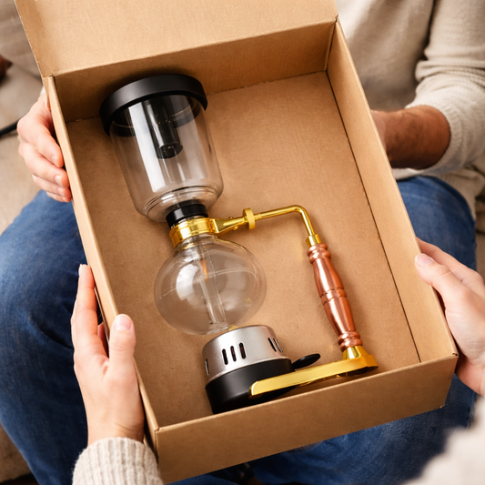 Cafetera Sifon Japones  5 tazas Elegante con Acabados Dorado y Oro Rosa