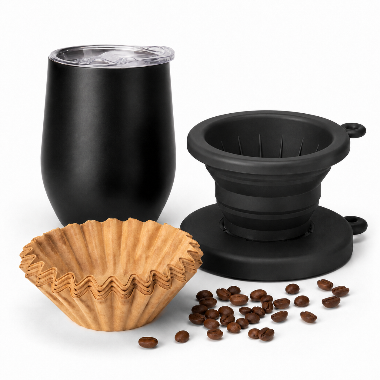 Kit Cafe Viajero V60 Tipo Kalita Origami Plegable con Vaso Termo Termico 350 ml y 50 Filtros