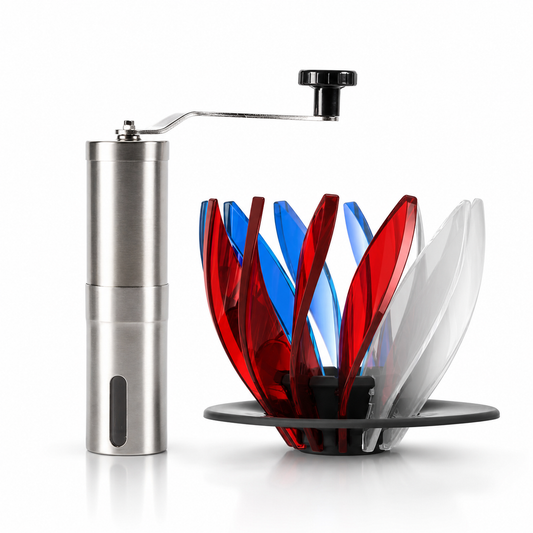 Kit v60 con Molino Manual de Acero Cafe Metodo Flor de Loto Tipo HARIO Suiren