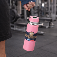 Termo Termico con Termometro en Pantalla Digital Rosado 600ml Acero Inox