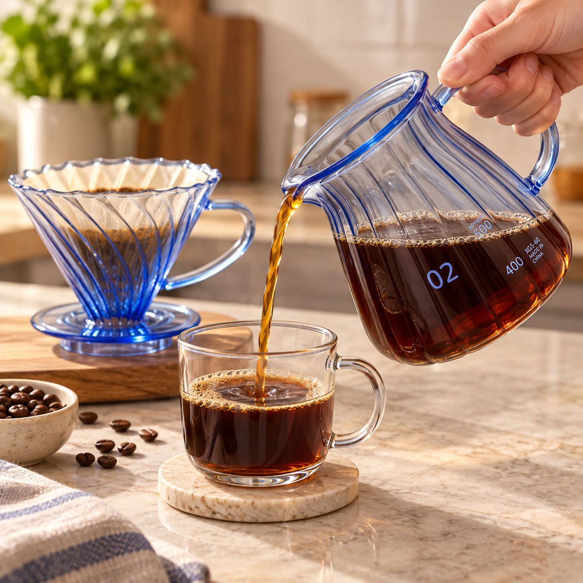 Kit Cafetera V60 + Servidor 02 600ml Azul Degradado