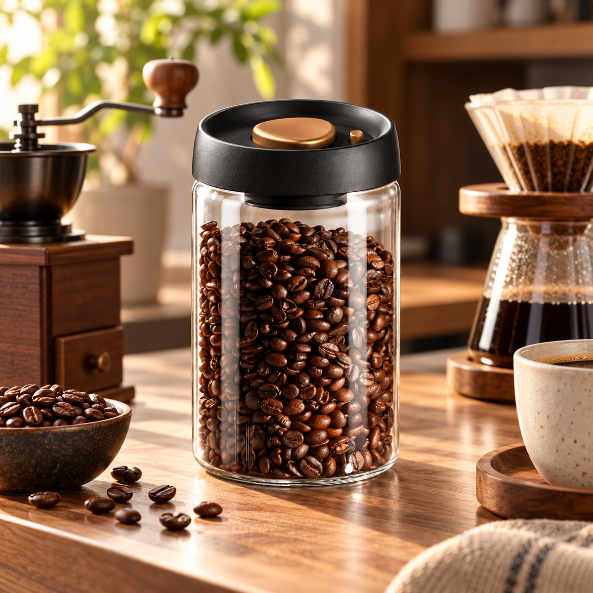 Recipiente Hermetico al Vacío para Cafe en Vidrio 900 ml