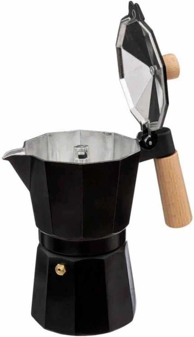 Moka Italiana Negra con Mango en Madera 3 Tazas 150ml