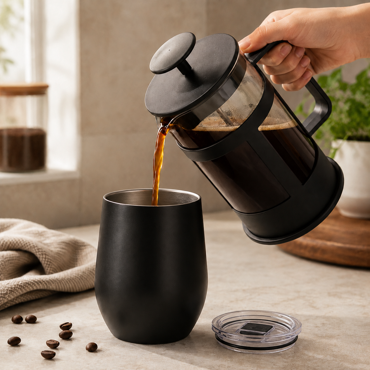 Kit Cafe Metodo Prensa Francesa 800 ml con Vaso Termico 350ml
