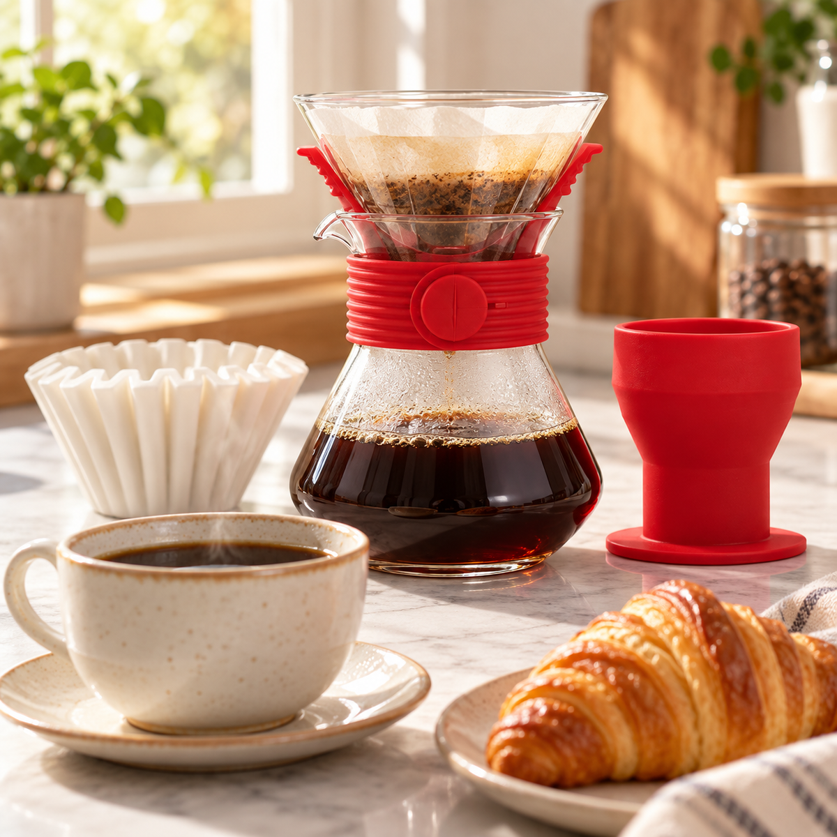 Kit Cafe Metodo Kalita Wave con Server y Filtros Color Rojo