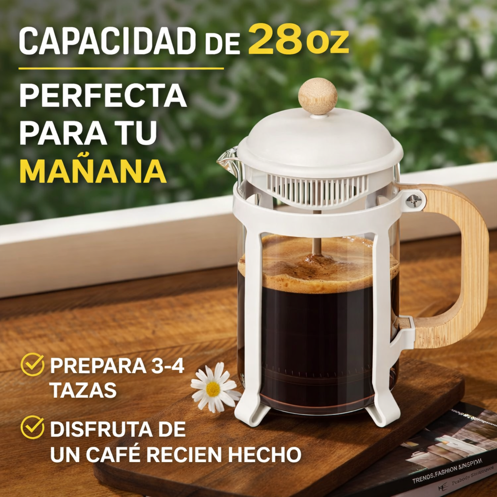 Cafetera Prensa Francesa Vidrio 800ml Filtro Acero Inoxidable