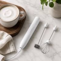 Batidor Espumador de Leche Recargable USB-C con 2 Cabezales