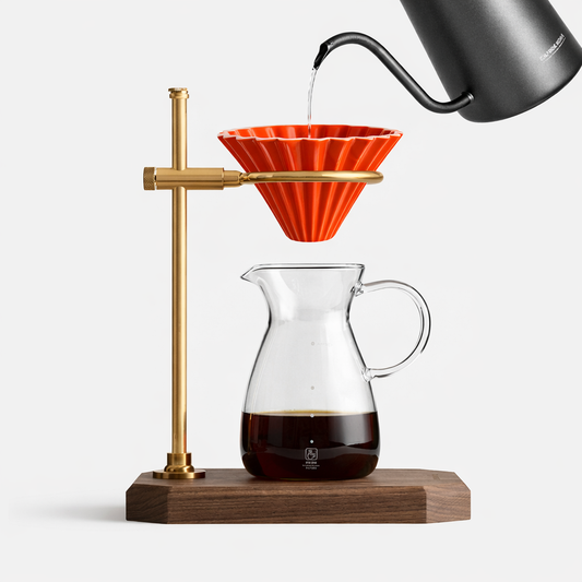 Método Origami Dripper Naranja 02 en Cerámica con Base de Madera