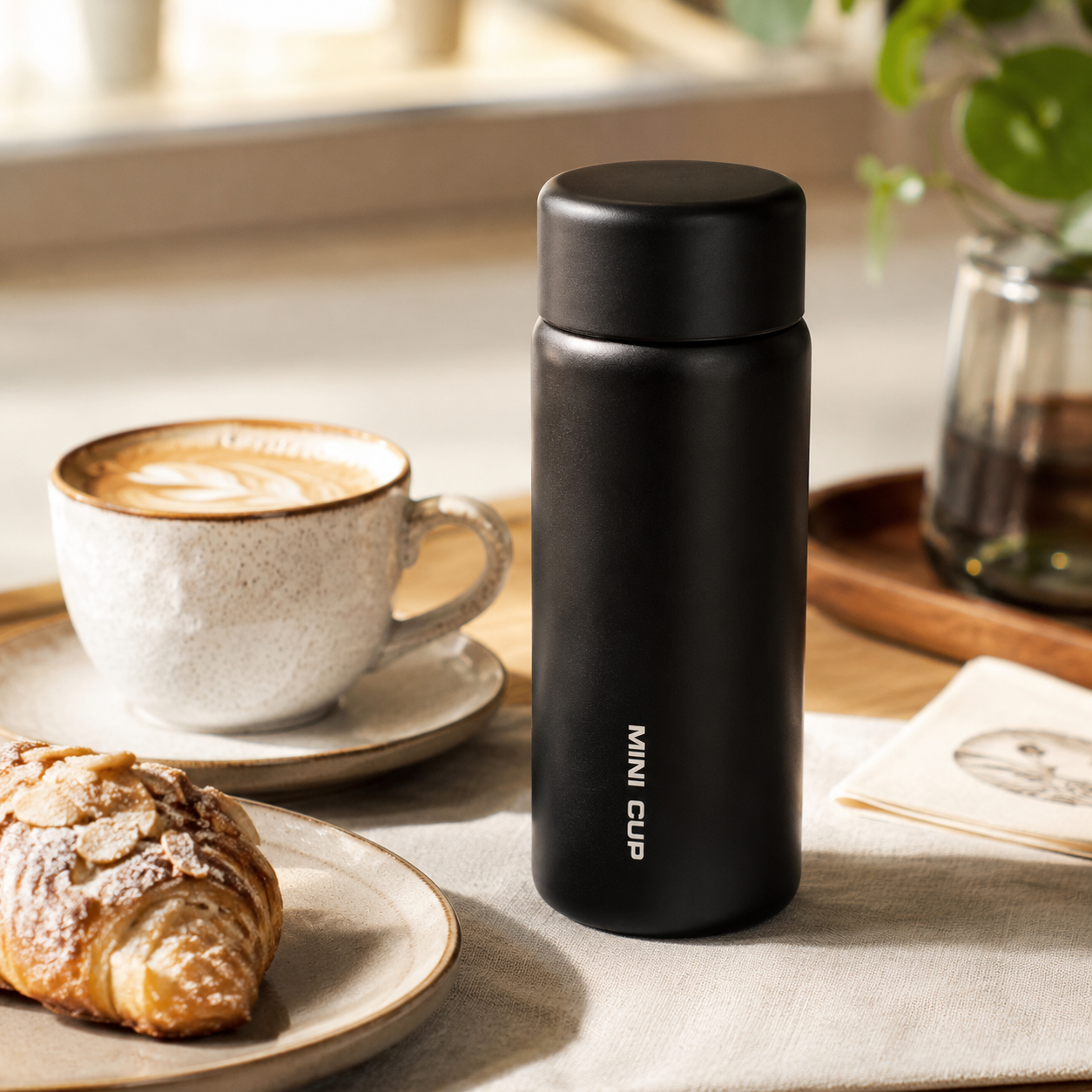 Termo Termico de Acero Inoxidable Negro 380 ml Mini Cup