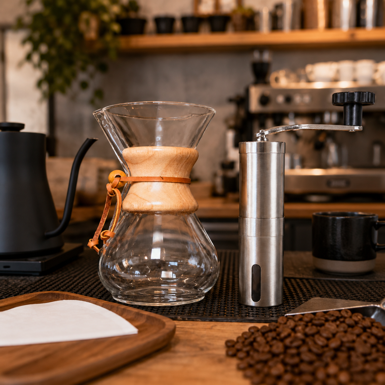 Kit de Cafe Cafetera Metodo Tipo Chemex 400ml con Molino Manual Acero Inoxidable
