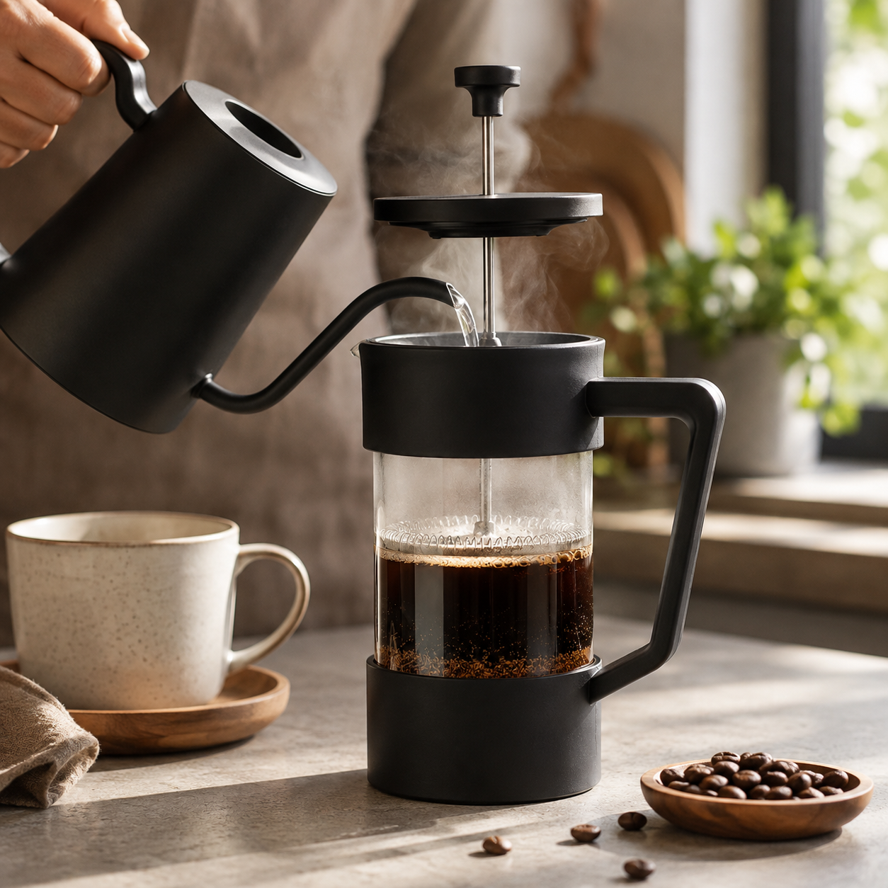 Cafetera Prensa Francesa Negra 600 ml – Cafe de Inmersion con Mas Cuerpo y Aroma