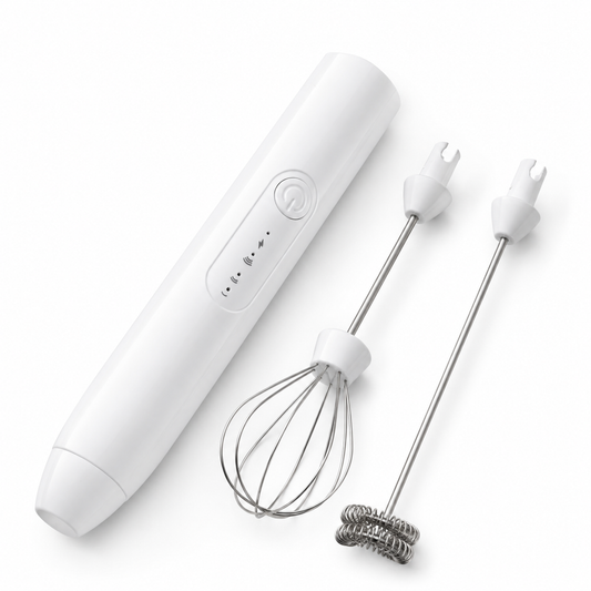 Batidor Espumador de Leche Recargable USB-C con 2 Cabezales