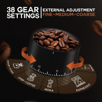 Molino Eléctrico Portátil y Recargable Muelas de Acero de Alta Potencia y 38 Niveles de Ajuste