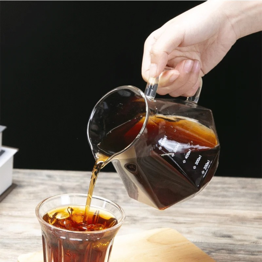 Servidor Transparente Diamantado para Café 600ml Vidrio Borosilicato con Tapa