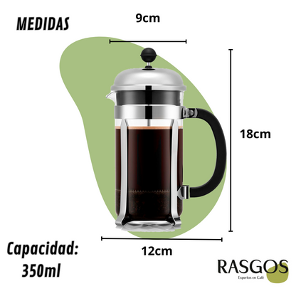 Cafetera Prensa Francesa Acero Inoxidable Plata Disponible en 350ml-600ml-800ml