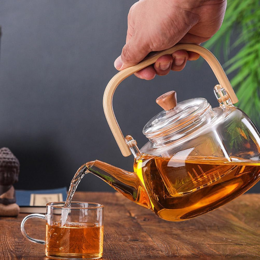 Tetera de Vidrio con Infusor y Agarre de Bambú 1 L Vertido de Precisión