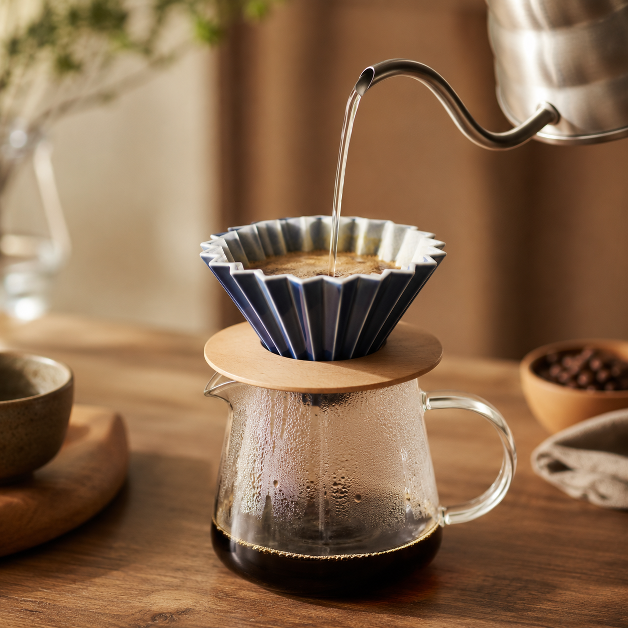 Cafetera Dripper v60 Tipo Origami Para Cafe Filtrado Con Base De Madera
