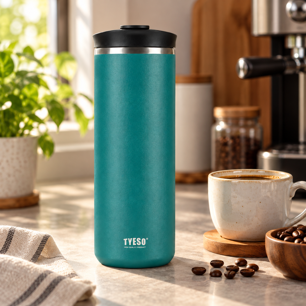 Termo Prensa Francesa TYESO 750 ml Acero Inoxidable Verde