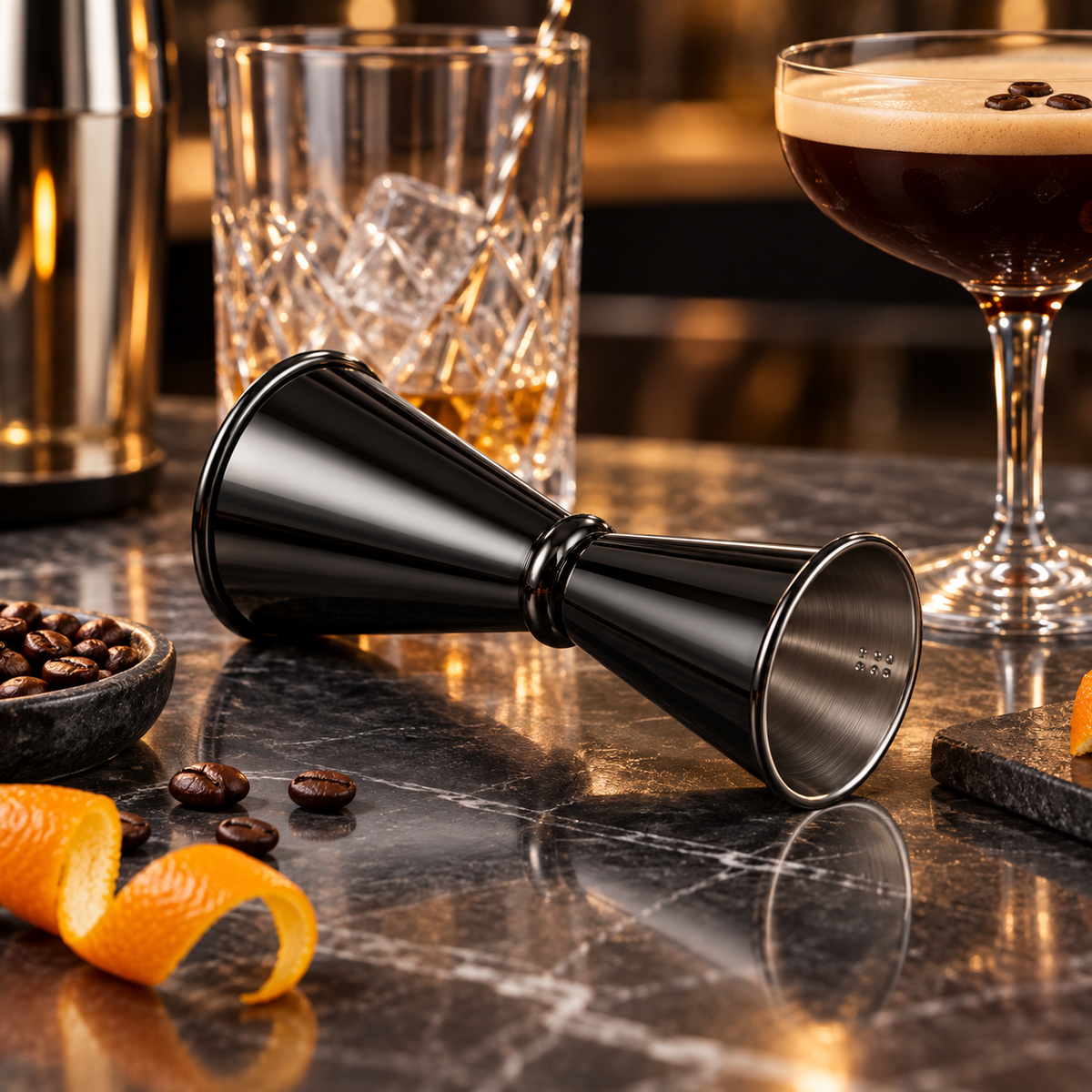 Jigger Medidor Doble Negro 1 Oz / 2 Oz para Coctelería
