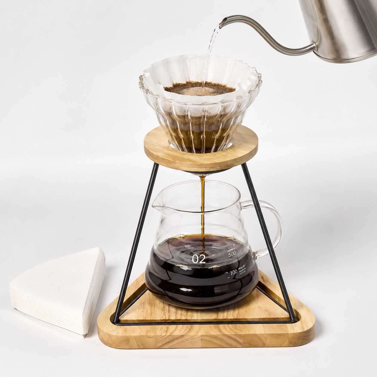 Kit Estacion de Cafe Pour Over V60 02 con Servidor 600ml y Filtros Hario