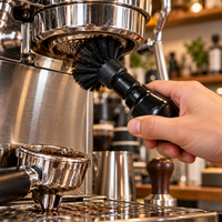 Cepillo de Limpieza para Grupo de Maquina Espresso - Mango de Madera Negro