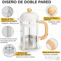 Cafetera Prensa Francesa Vidrio 800ml Filtro Acero Inoxidable