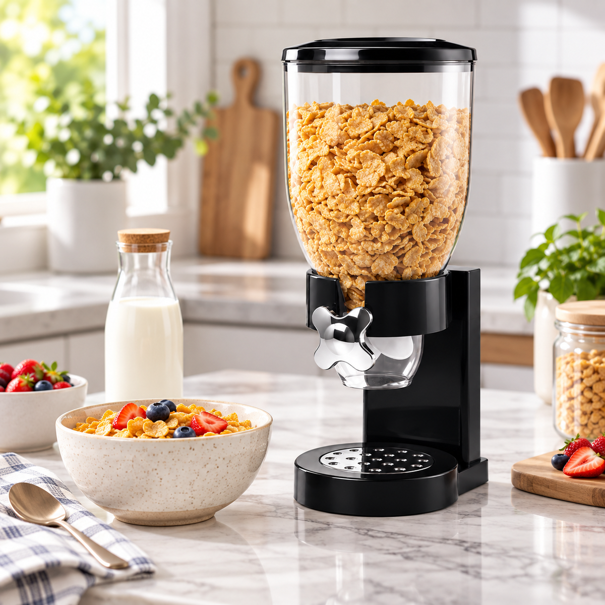 Dispensador de Cereales Individual Negro con Dosificador