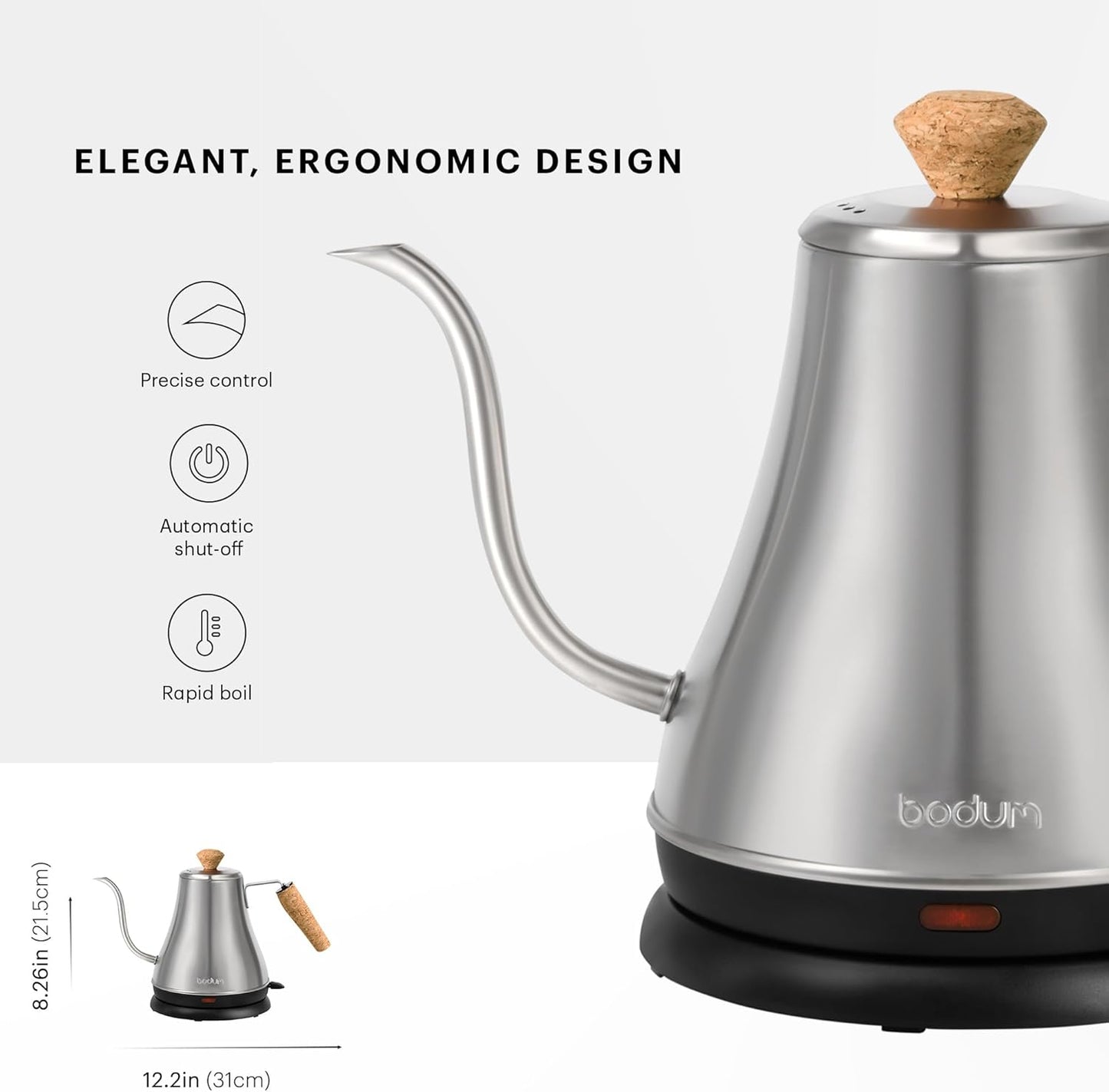 Jarra Hervidora Bodum Plateada Tetera Electrica Cuello de Ganso 800ml