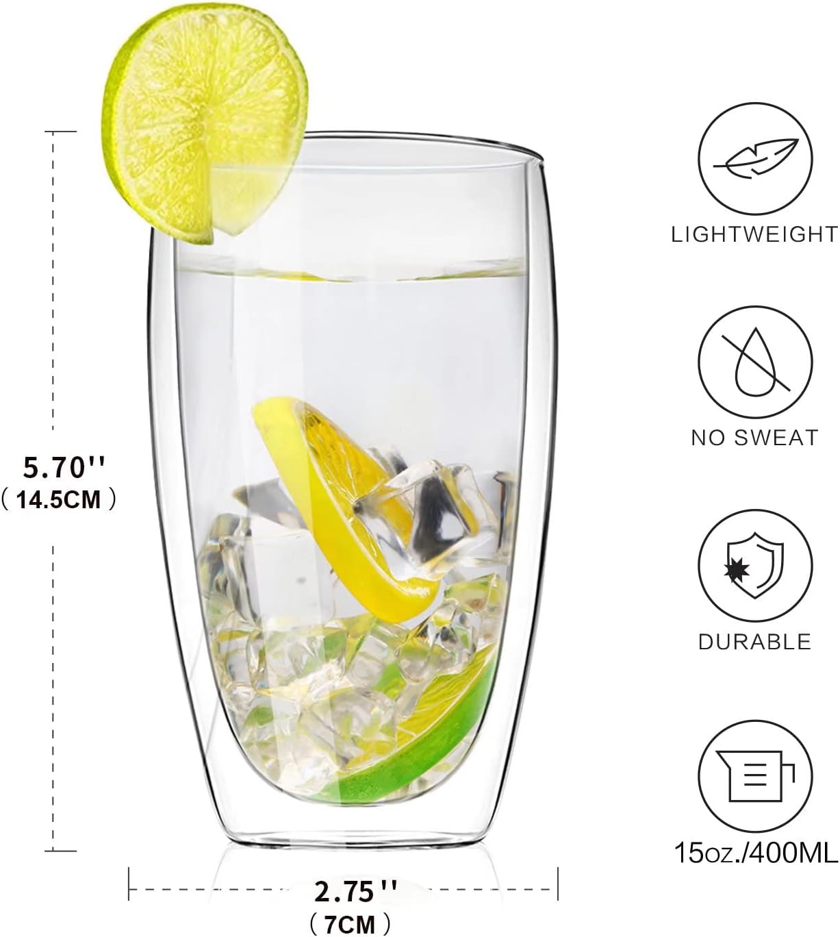 Vaso Cristal Borosilicato Doble Fondo 650ml