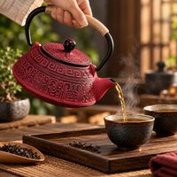 Tetera de Hierro Fundido Roja 770ML con Filtro para Te e Infusiones Aromaticas