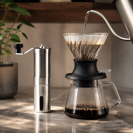 Kit Cafe v60 Tipo HARIO Switch con Molino Manual de Acero