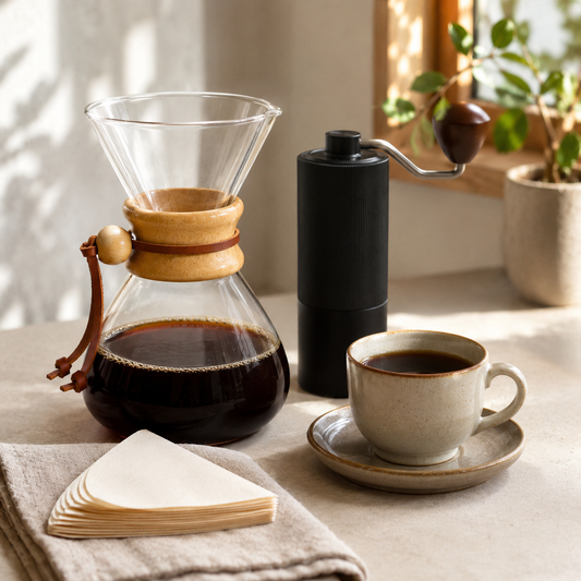 Kit Cafetera Tipo Chemex 600 ml con Molino Manual Profesional Muelas Conicas Acero Inoxidable