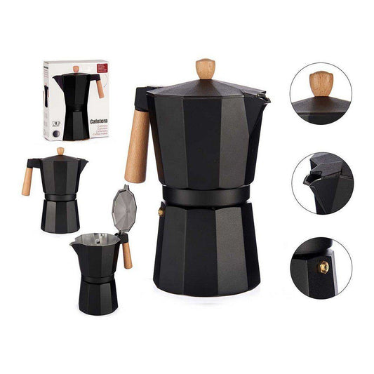 Cafetera Italiana Moka Negra con Mango en Madera 300ml  Café con Cuerpo