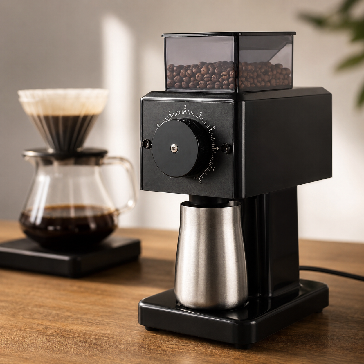 Molino Electrico Cafe de Muelas Planas en Acero Inoxidable con 8 Ajustes | Tolva de 250g y 180W