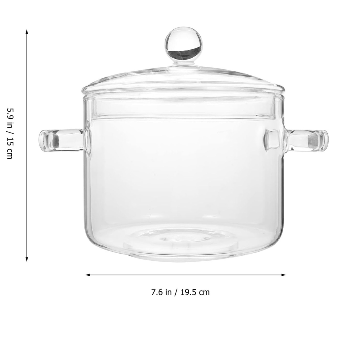 Olla de Vidrio Borosilicato con Tapa Caserola Antiadherente 1300ml