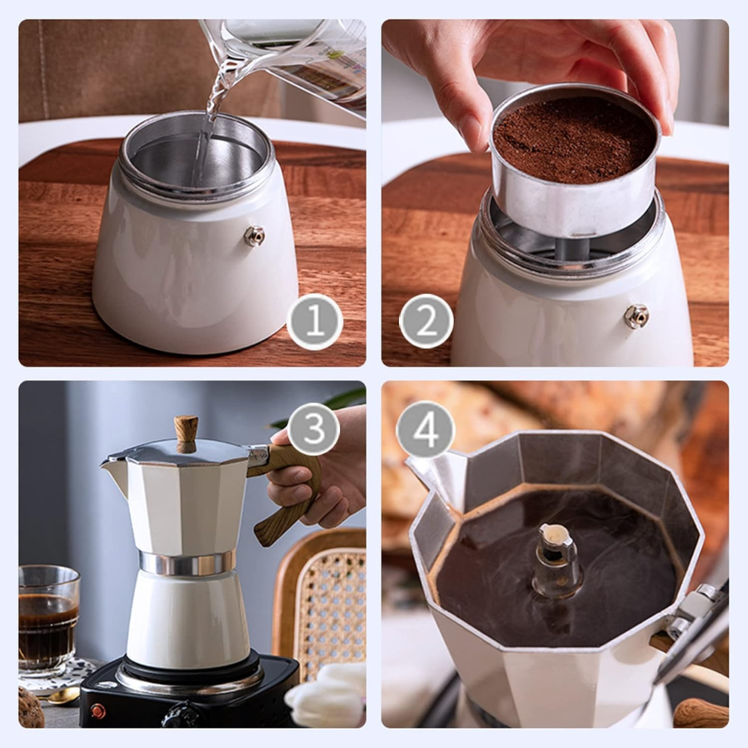 Moka Italiana 300ml 6 Tazas Blanca Cafetera de Estufa