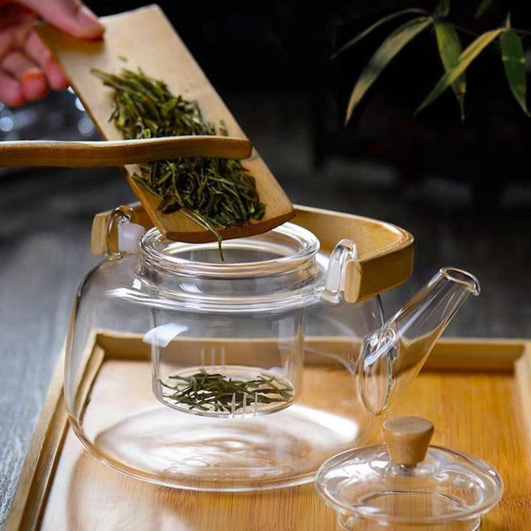 Tetera de Vidrio con Infusor y Agarre de Bambú 1 L Vertido de Precisión