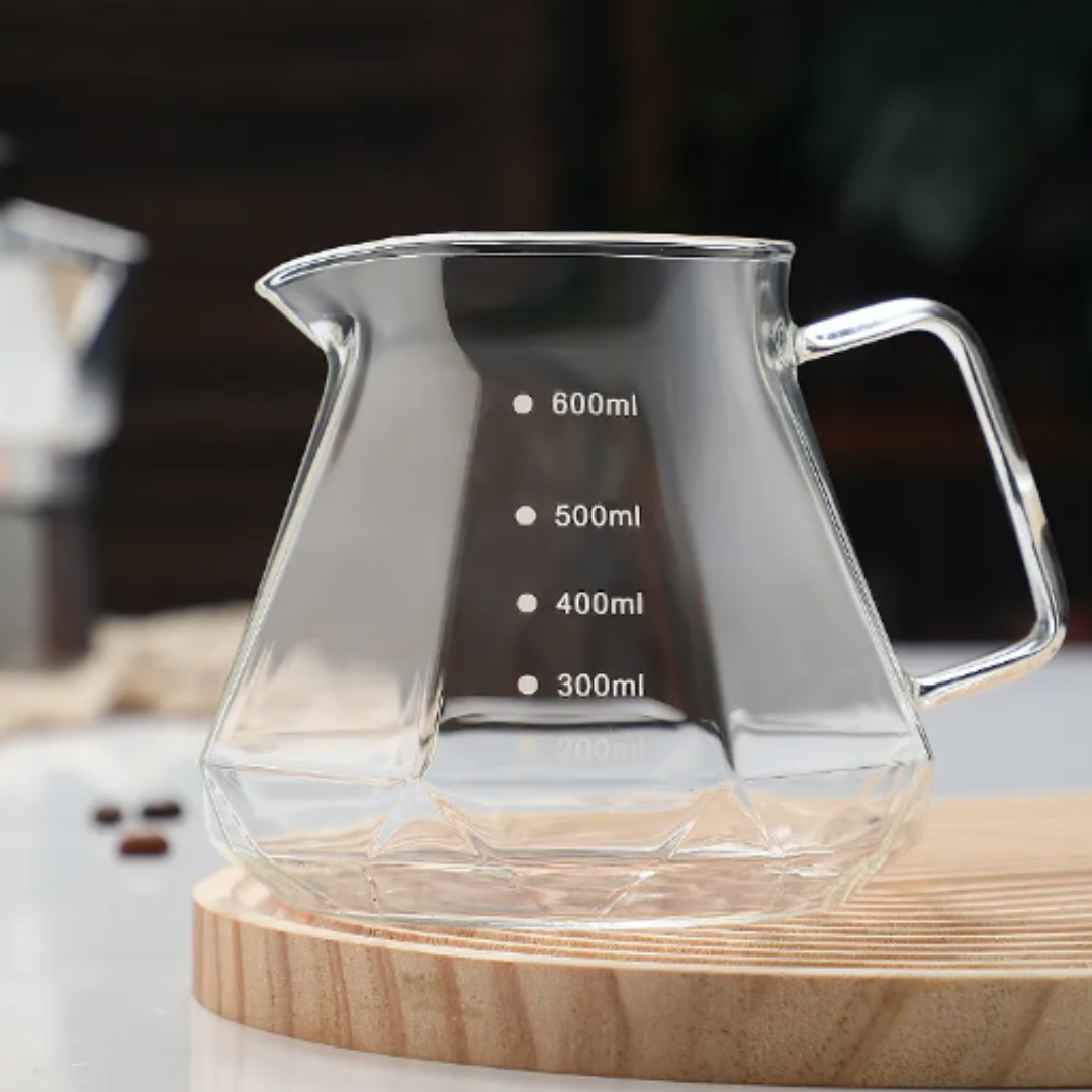 Servidor Transparente Diamantado para Café 600ml Vidrio Borosilicato con Tapa