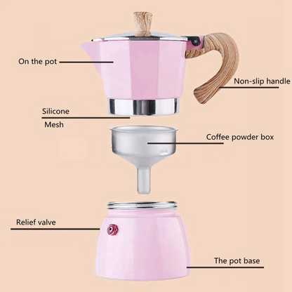 Cafetera Moka Rosa Tipo Espresso 6 Tazas 300ml