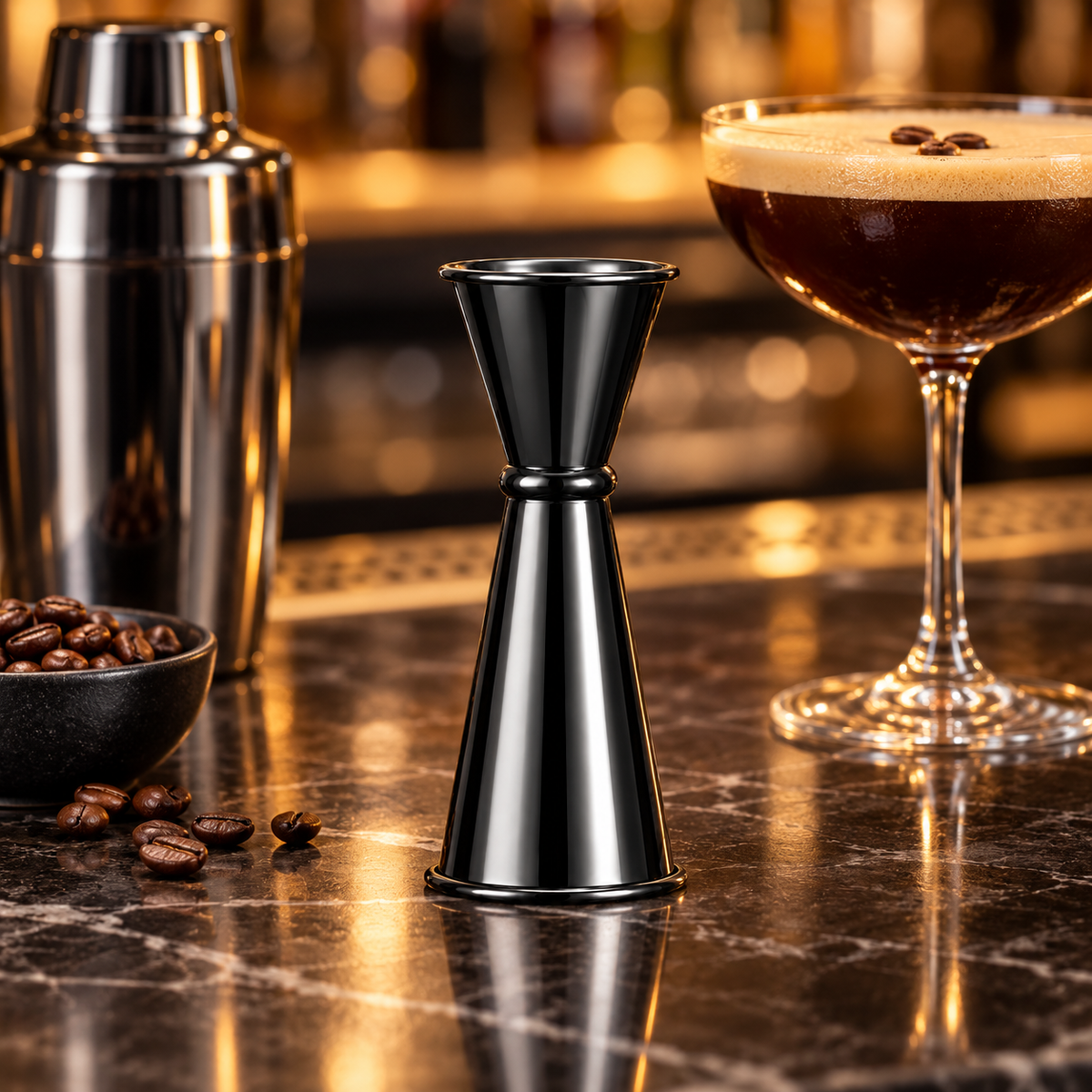 Jigger Medidor Doble Negro 1 Oz / 2 Oz para Coctelería