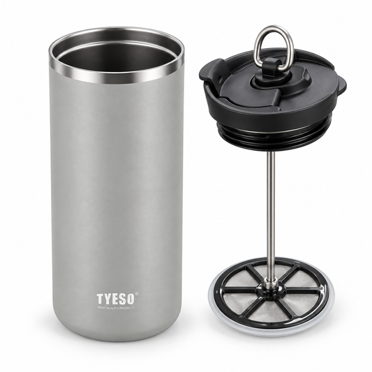Metodo Viajero Termo Prensa Francesa TYESO 750 ml Acero Inoxidable Gris