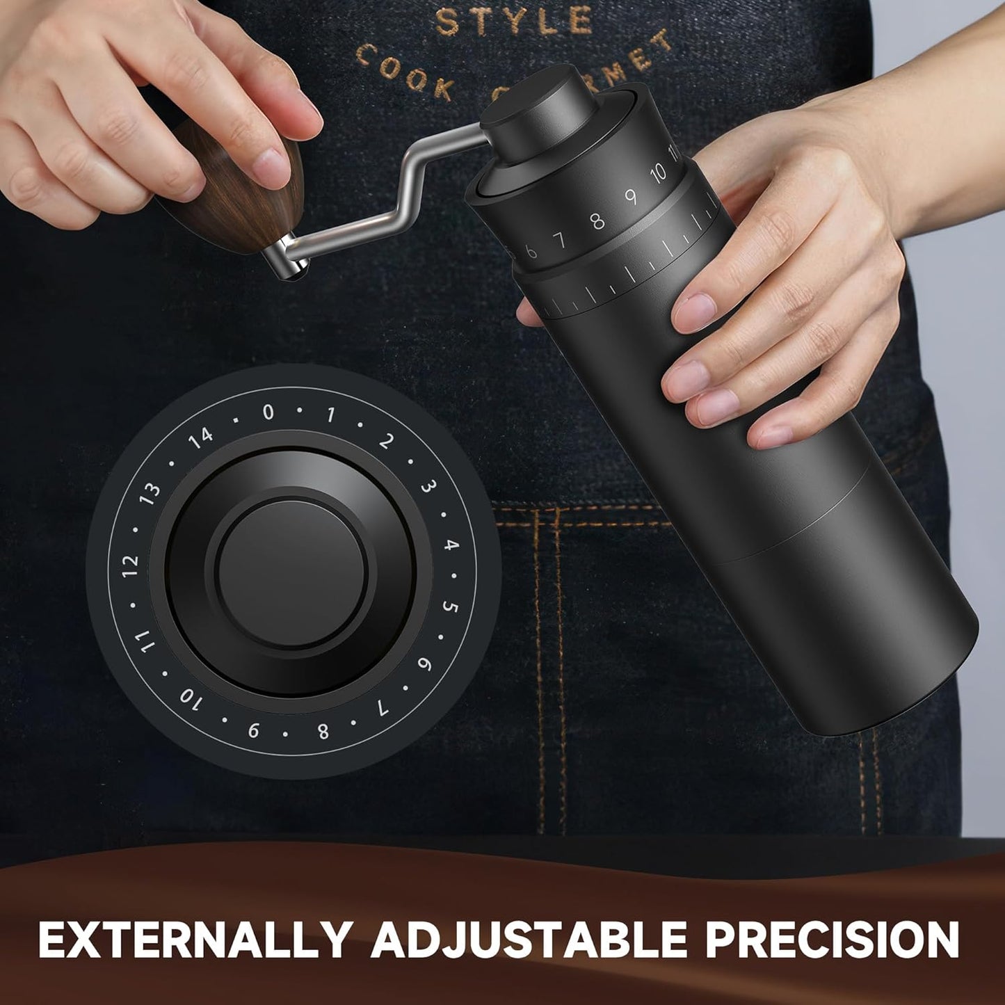 Molino de Café Negro Profesional Ajustable Acero Inoxidable