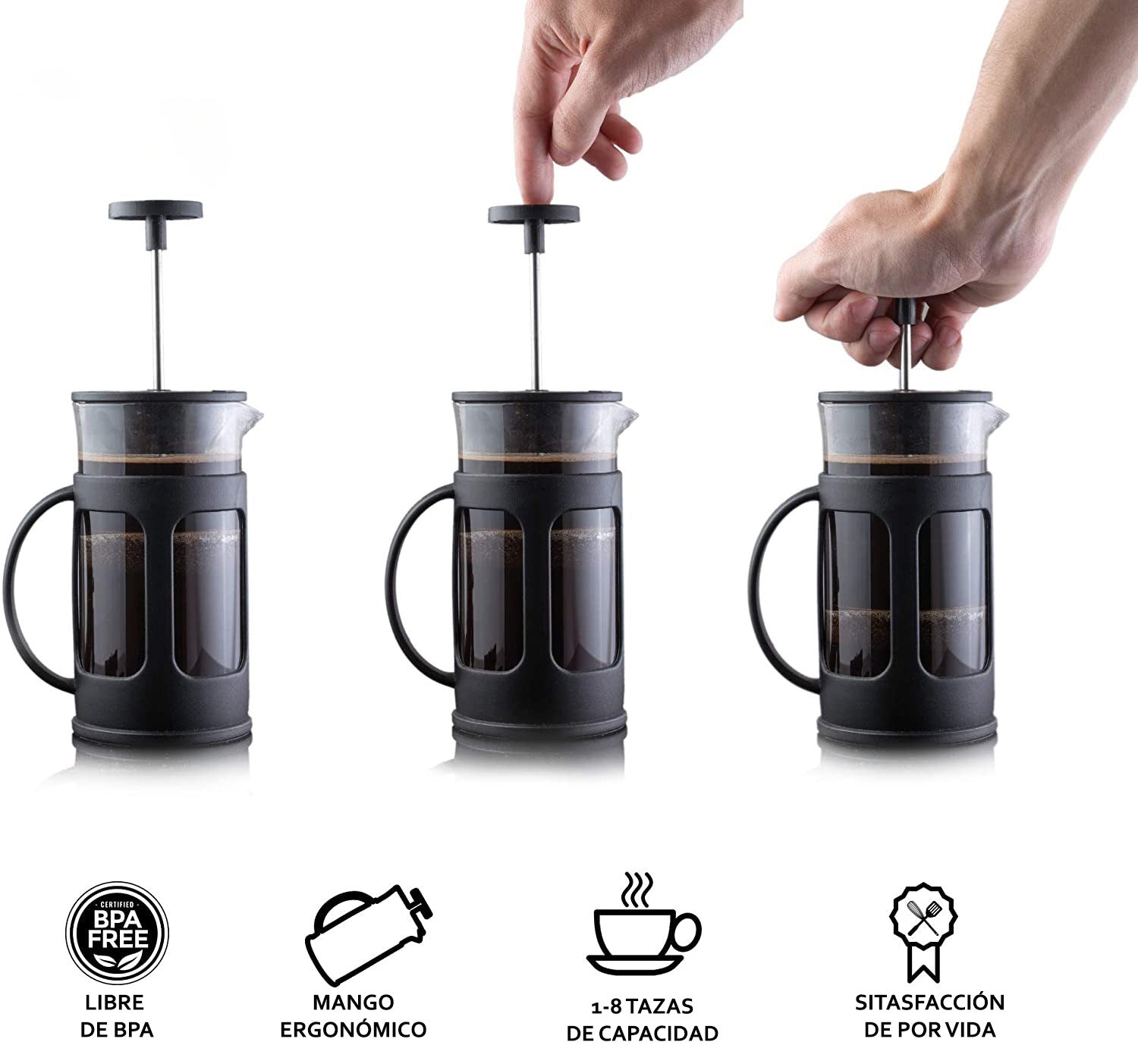 Prensa Francesa Negra 350ml French Press Cafetera de Embolo Plano