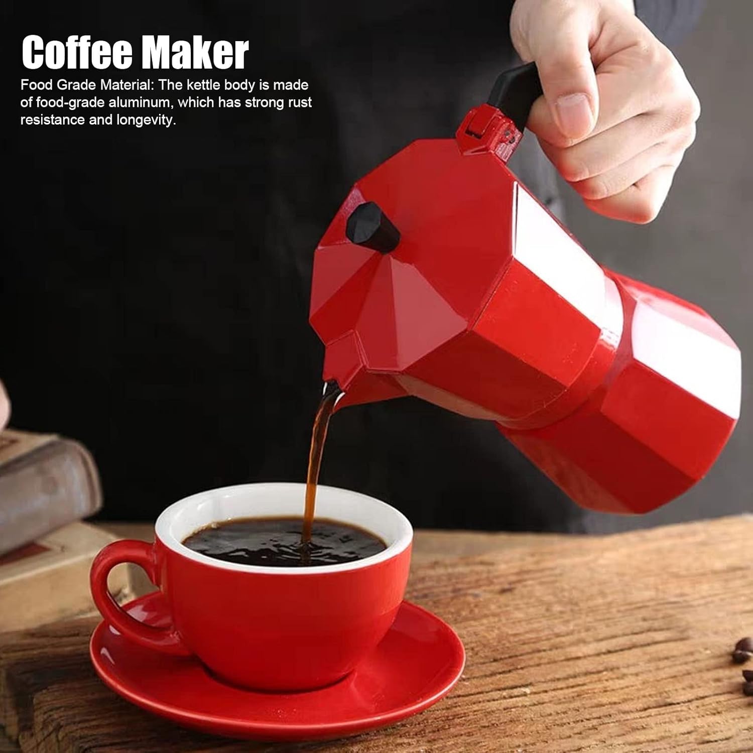 Cafetera Moka Italiana 6 Tazas 300ml Rojo Intenso